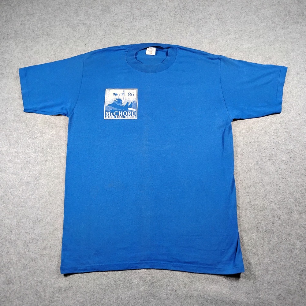 Vintage 80s Sunbelt McChord AFROTC Field Training T-Shirt Blue Men's Large USA